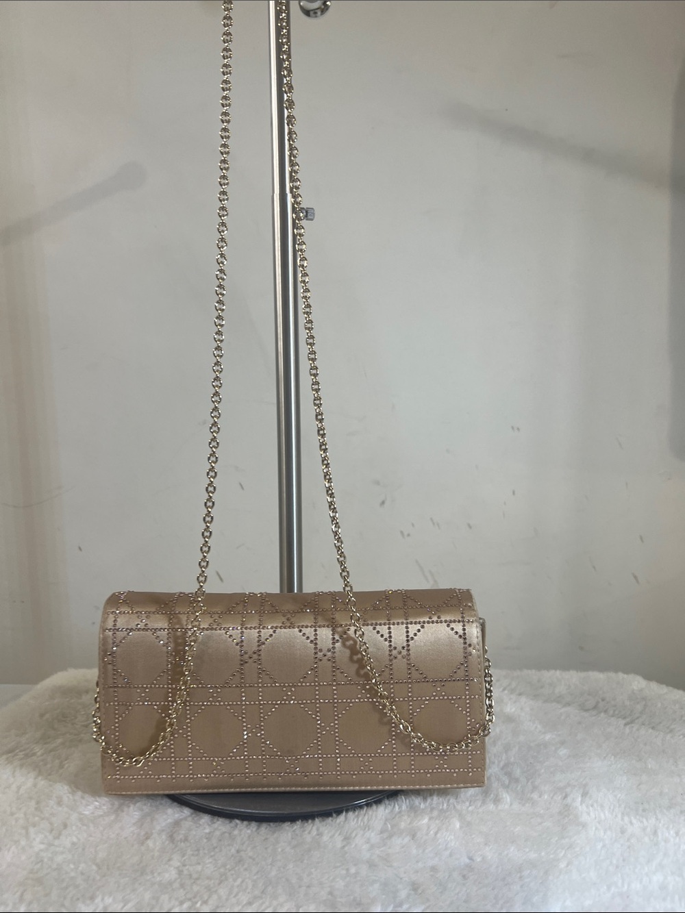 Christian Dior Cannage in SatinGold Quilted Chain Shoulder Bag